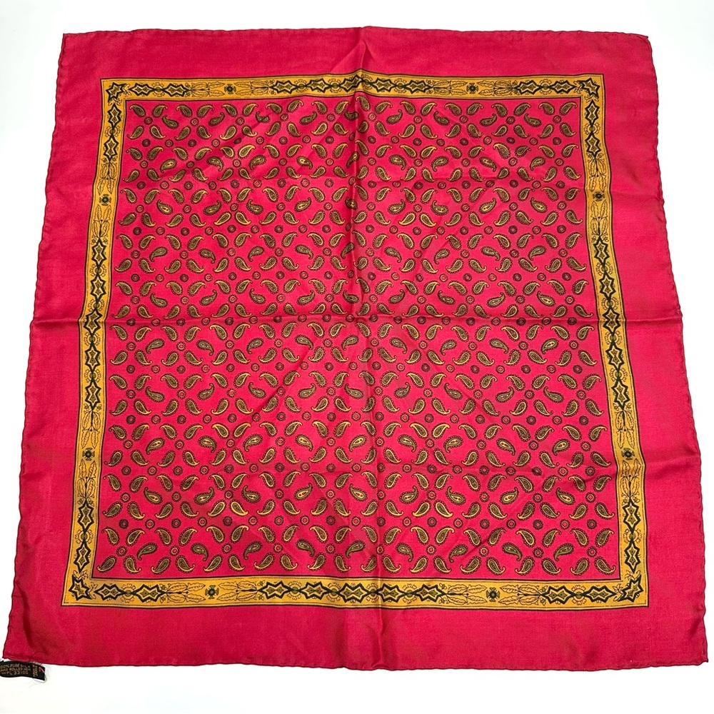 Vintage 1940s/1950s 100% Silk Red and Gold Paisley Scarf